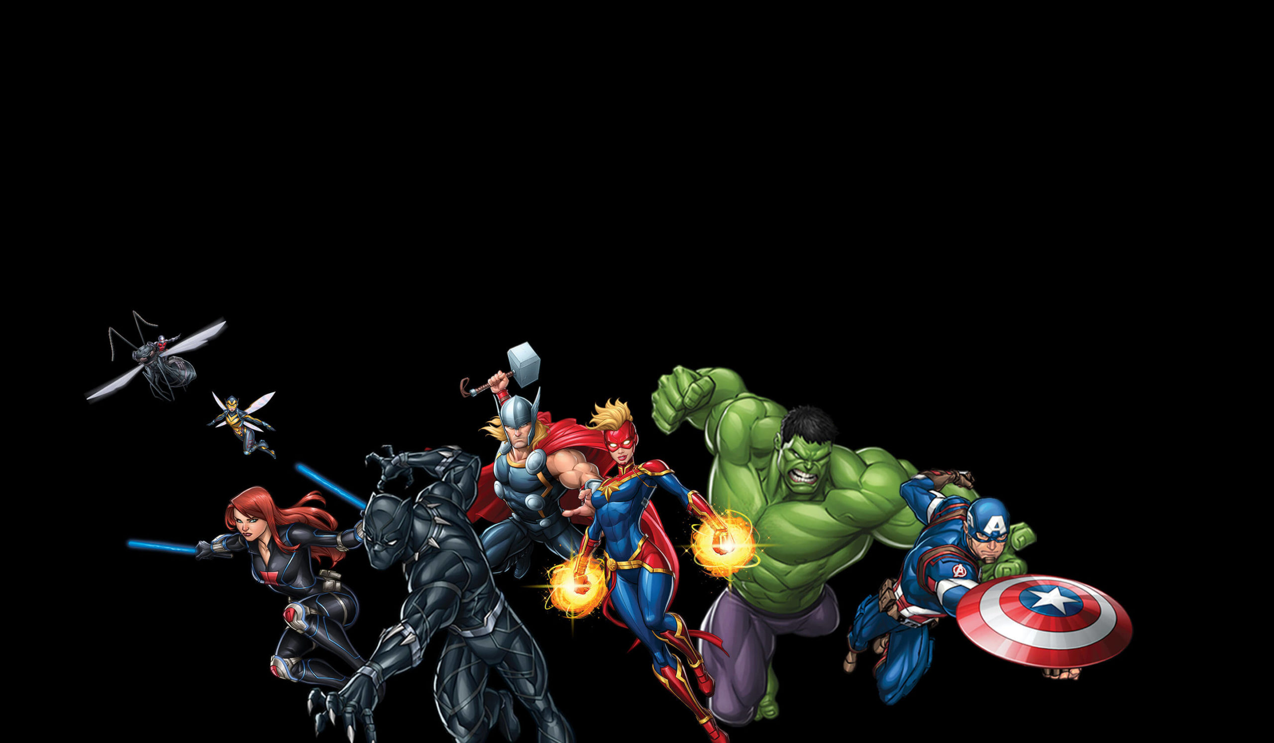 Marvel Heroes in the black background