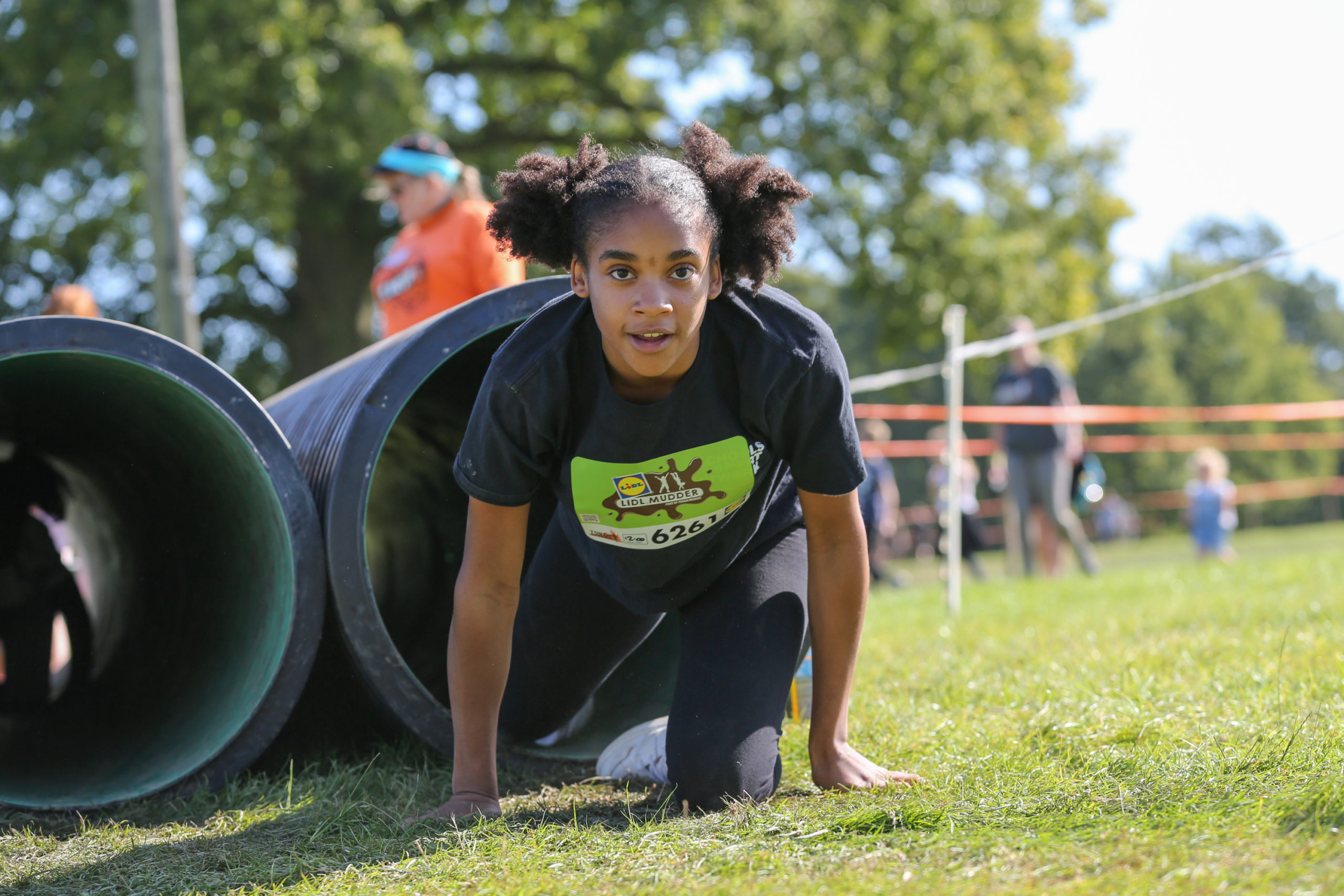 Kid participant just comes out of the tube