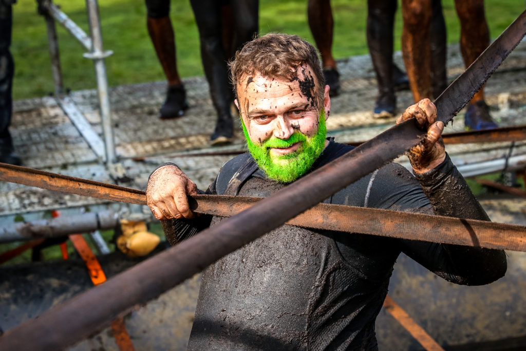 man on obstacle green beard