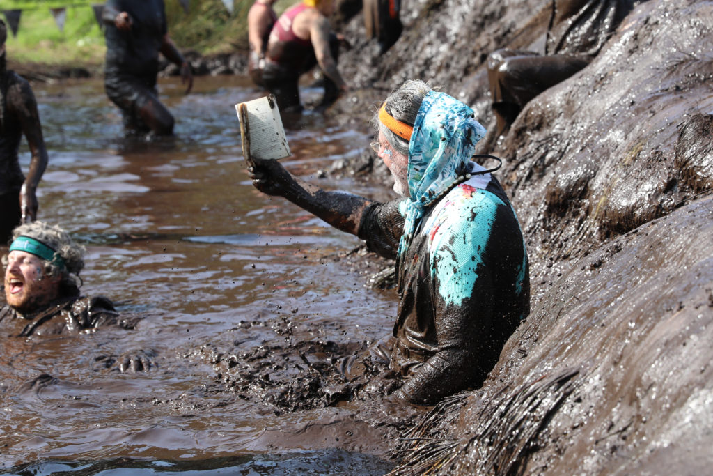 grandma fancy dress in mud 