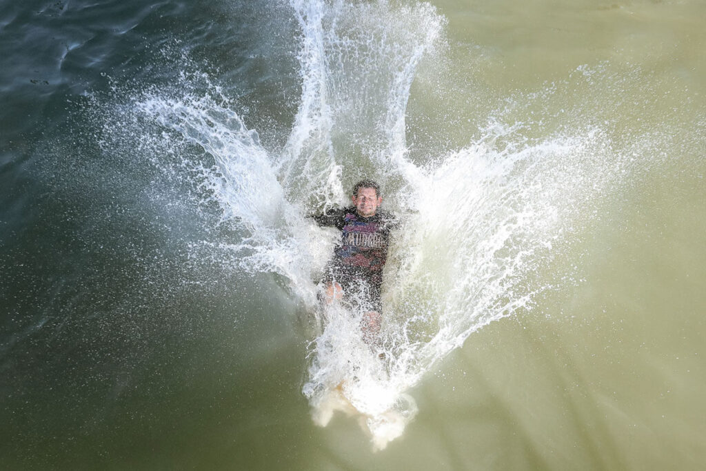 Participant fell on the mud water